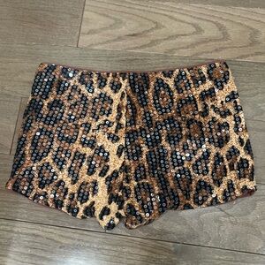 Leopard Sequin Women's Shorts - Brown